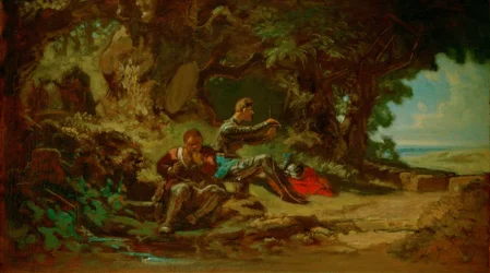 Don Quijote und Sancho Pansa, rastend